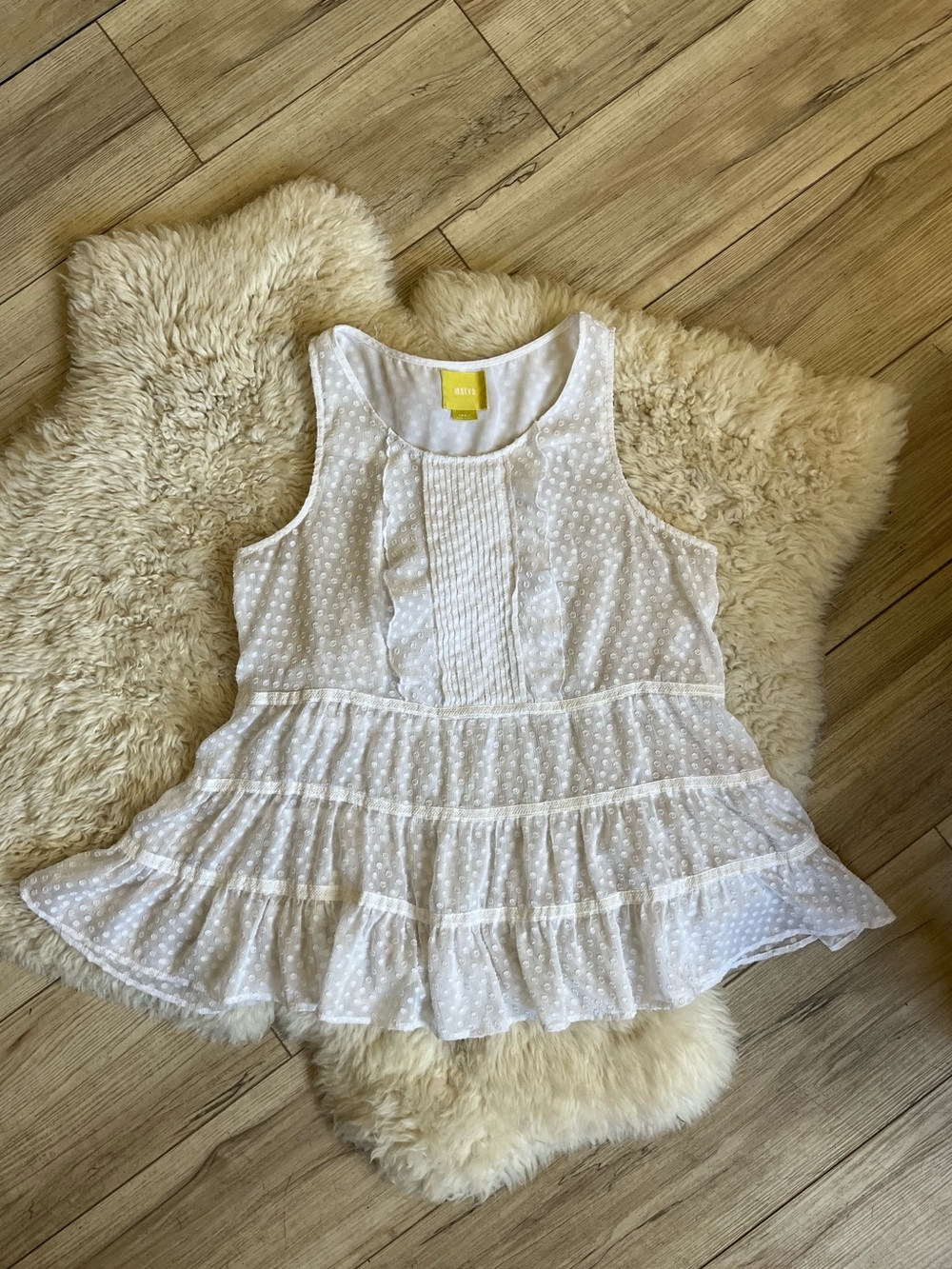 Maeve White Swiss Dot Ruffle Tank Top blouse